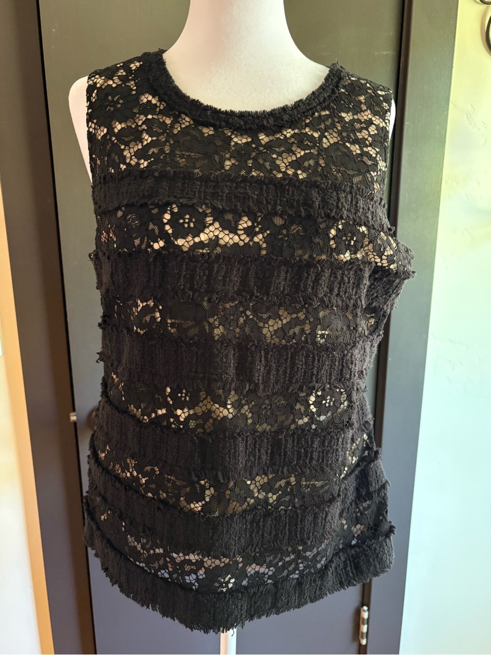 J. Crew Black Lace Fringe Shell Top